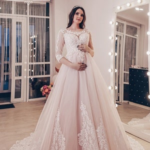 Maternity Wedding Dress With Sleeves, Lace and Tulle Maternity Bridal ...