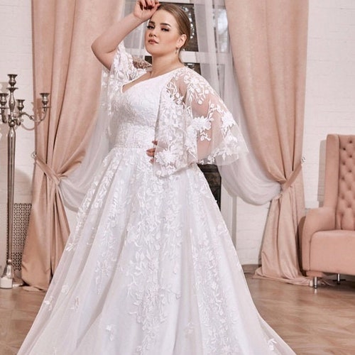Plus Size Gentle and Romantic Chiffon Wedding Dress With - Etsy