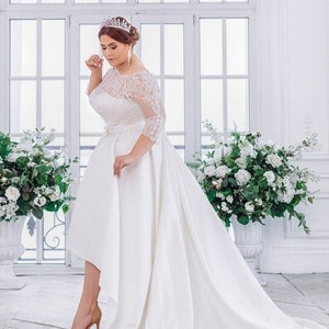 Plus size satin wedding dress, a line satin wedding dress, plus size bridal dress, size plus short or long wedding dress
