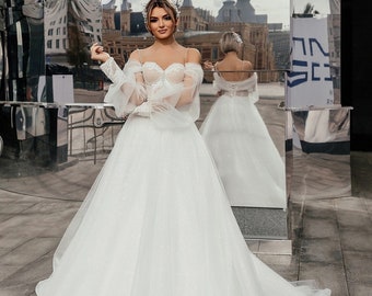 Bohemian tulle wedding dress, gorgeous design glam and shine sexy bride dress, boho wedding dress, boho bride dress, romantic wedding dress