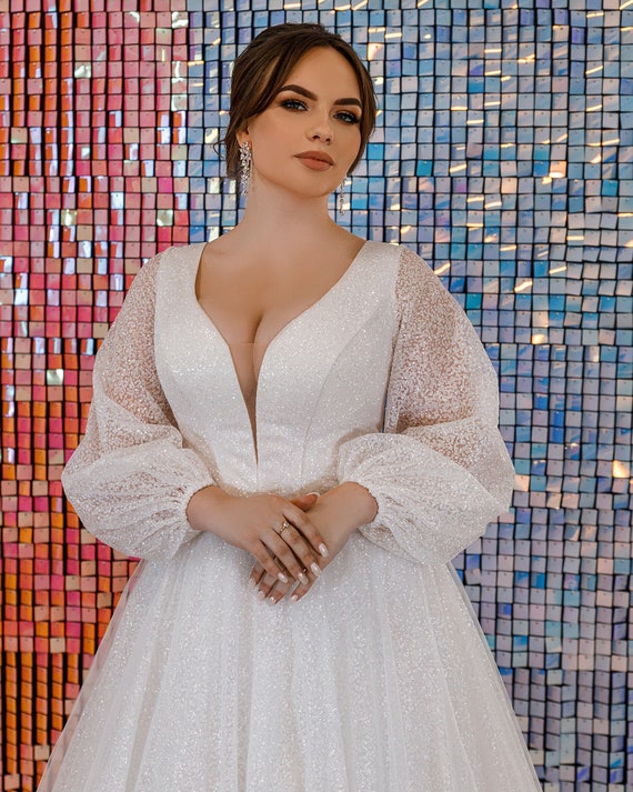 Plus Size Glitter Wedding Dress With - Etsy
