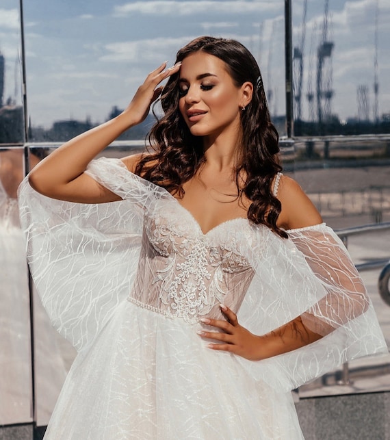 Stunning Shine and Sparkly Lace Wedding Dress Bohemian Style