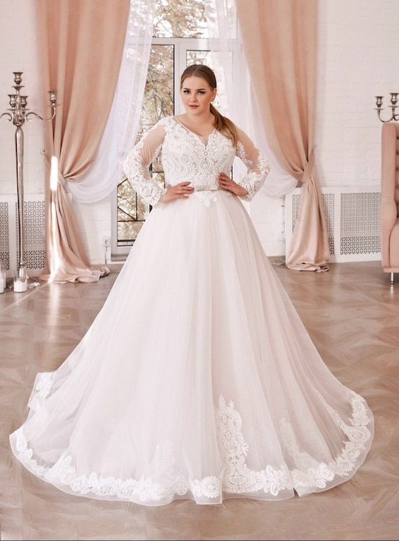 Plus Size Princess Wedding Dress, Royal Wedding Dress Plus Size, Bride  Dress, Brautkleid Plus Size, Long Sleeve Wedding Dress, Brautkleid -   Canada