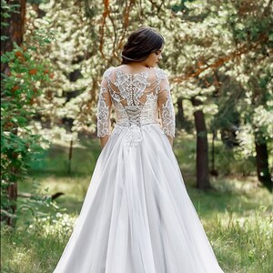Beautiful Plus Size Lace and Tulle Wedding Dress Long Sleeves, a Line ...