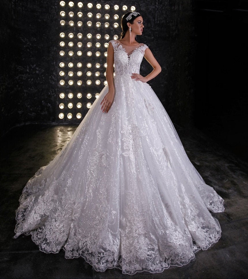 Glamorous Sparkly Princess Wedding Dress, Luxury Wedding Dress