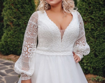 Plus Size Boho Wedding Dress With Long ...