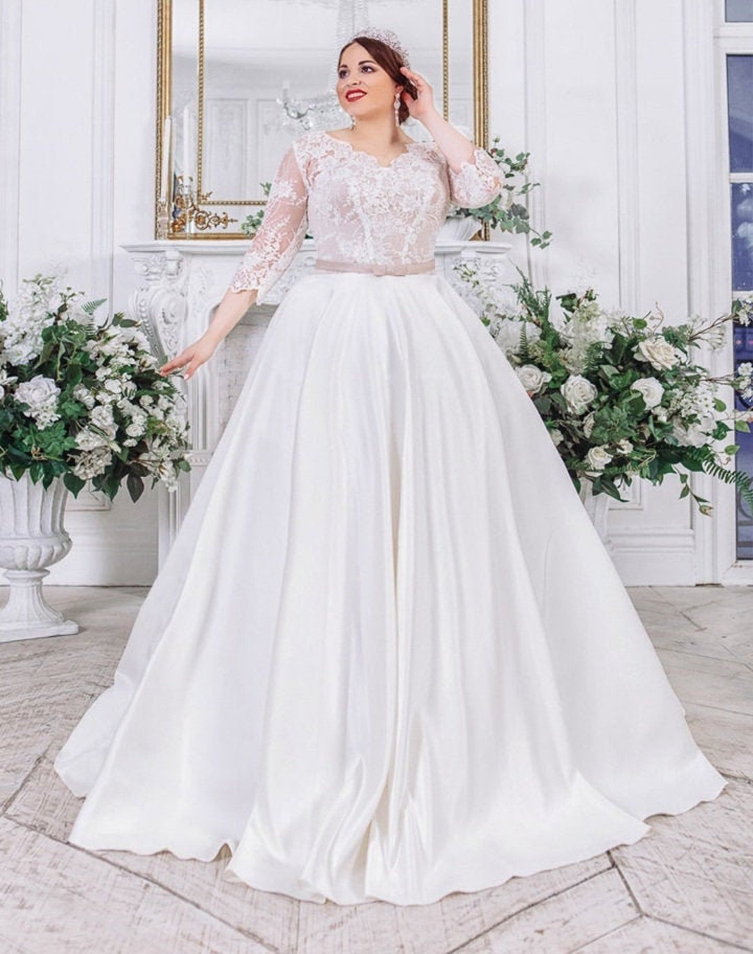 Plus Size Lace and Satin Wedding Dress Brautkleid Plus Size - Etsy