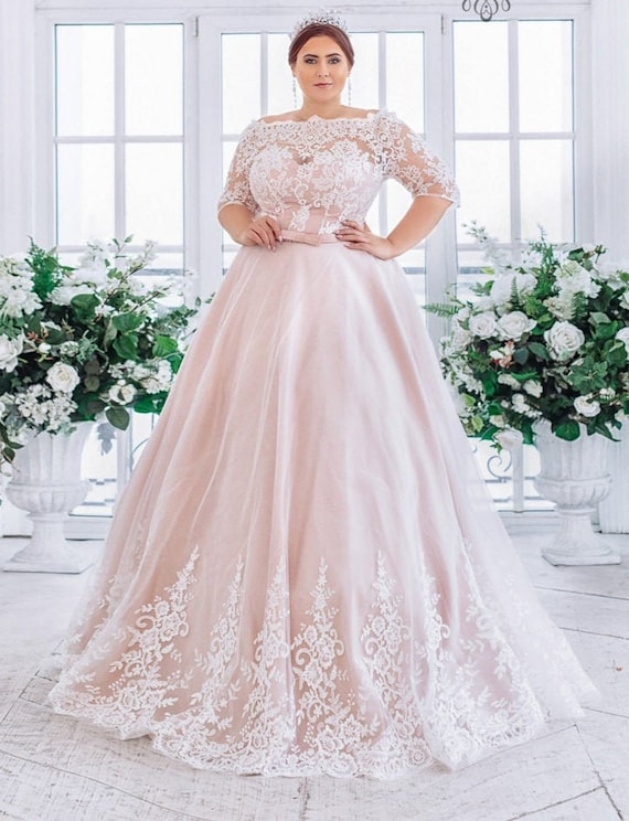 Buy Lace Tulle Wedding Dress Sleeves Plus Size Online India - Etsy