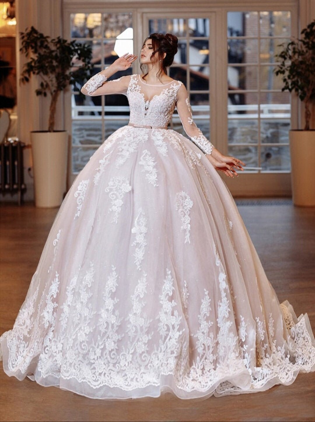 Princess Wedding Dress With Long Sleeves Ball Gown Wedding - Etsy