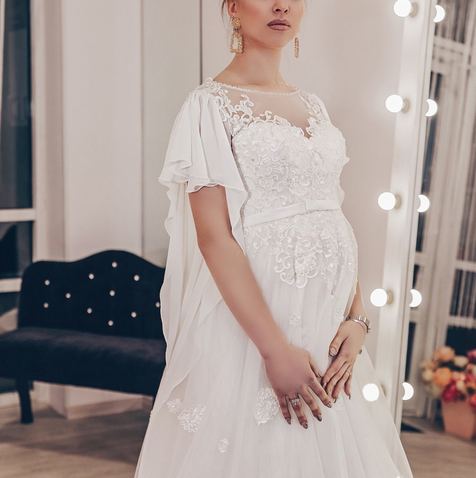 Amelia Lace Maternity Wedding Dress Long (Ivory) - Maternity Wedding Dresses,  Evening Wear and Party Clothes by Tiffany Rose NO