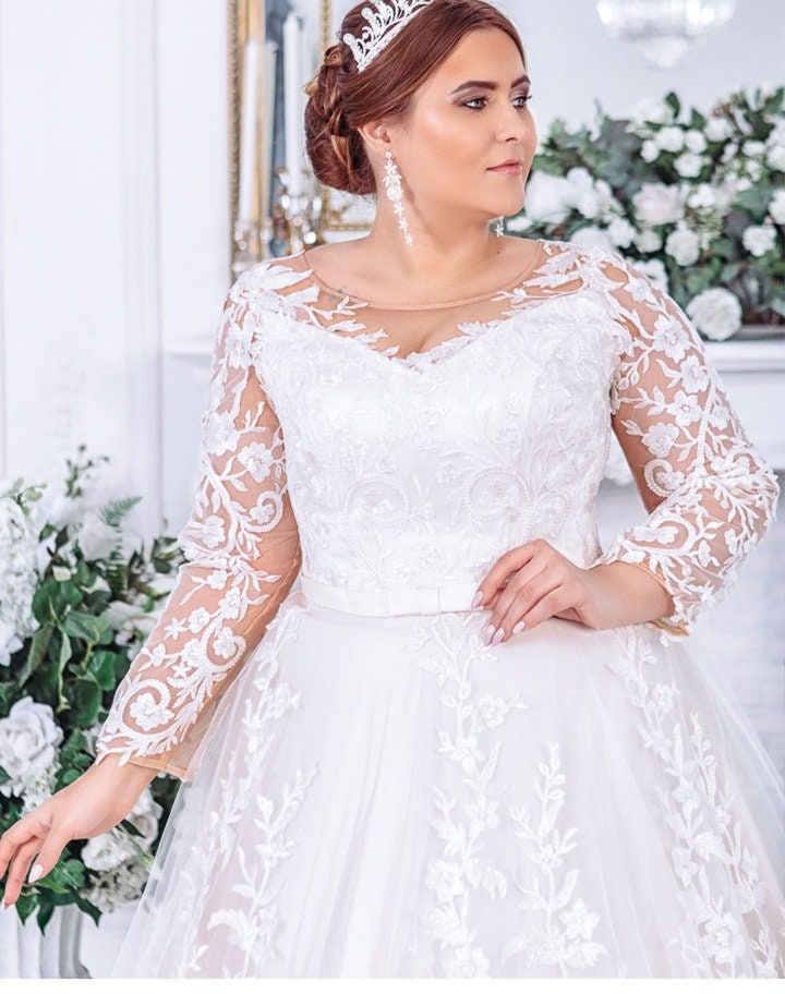 Tulle Lace Plus Size A-line V-neck Wedding Dresses MW752