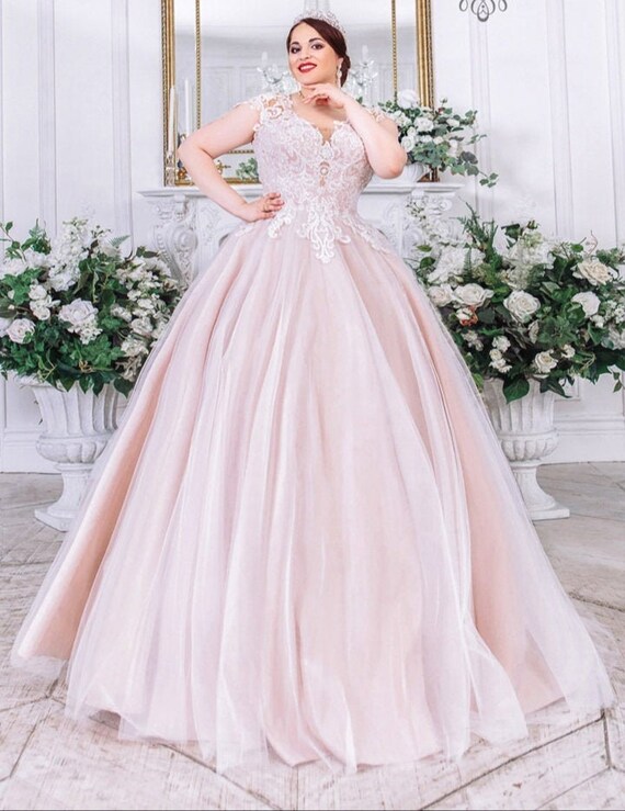 Wedding Gowns, Plus Size Pink Princess Wedding Dress