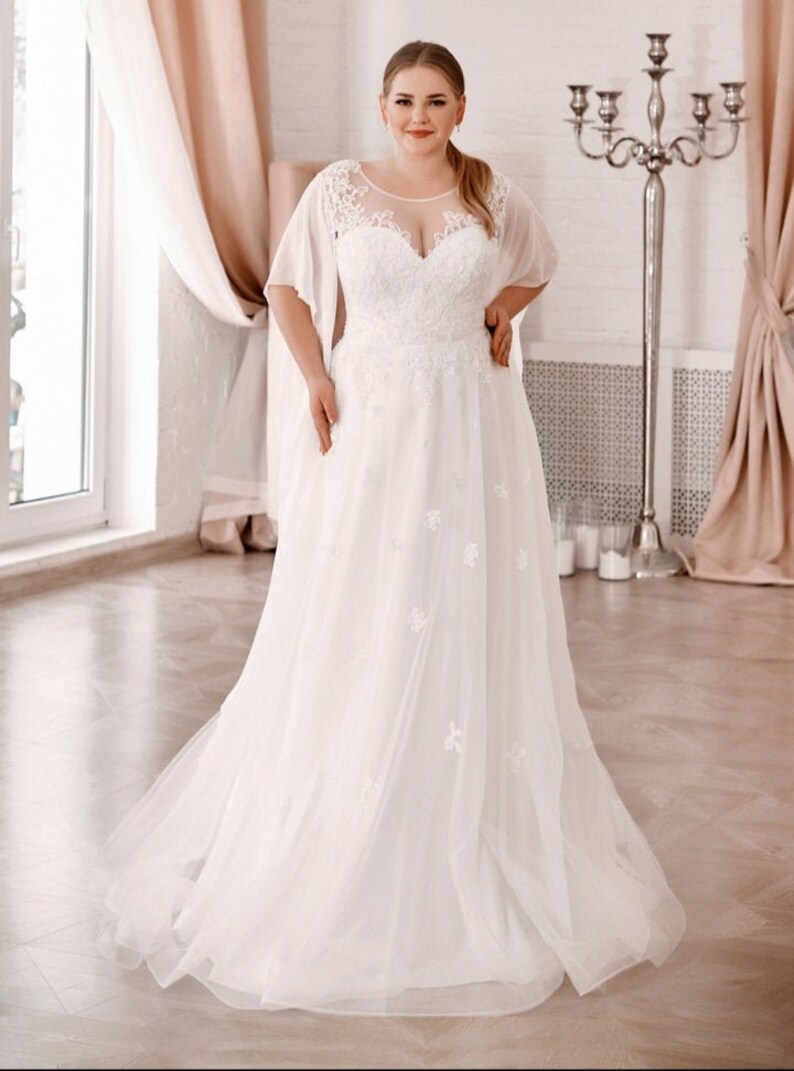 Plus Size Gentle and Romantic Chiffon Wedding Dress With - Etsy