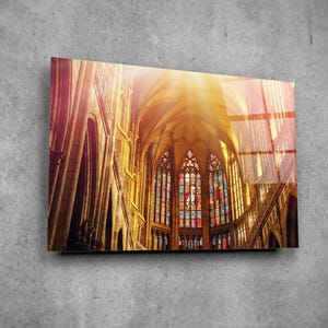 Decoración de pared con vitrales de iglesia - Arte mural de vidrio para el hogar - Escultura de pared - Diseño de interiores - Regalo de cumpleaños - Arte mural de vidrio templado