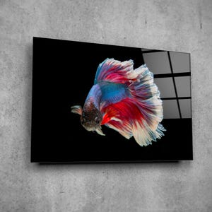 Neon Betta Fish Tempered Glass Wall Art: Modern Home Decor