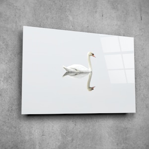 White Swan Tempered Glass Wall Art: Lake Scene Home Decor