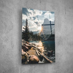 Decoración de pared de vidrio con lago y sol - Arte de pared de vidrio para decoración del hogar - Escultura de pared - Diseño de interiores - Regalo de cumpleaños - Arte de pared de vidrio templado