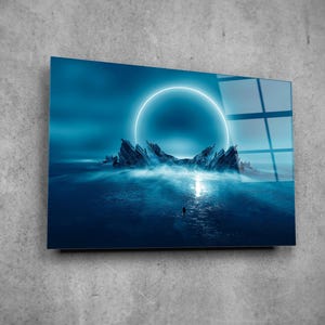 Decoración de pared de vidrio con efecto neón - Arte de pared de vidrio para el hogar - Escultura de pared - Diseño de interiores - Regalo de cumpleaños - Arte de pared de vidrio templado
