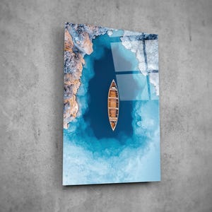 Boat on the Lake Tempered Glass Wall Art: Modern Home Decor