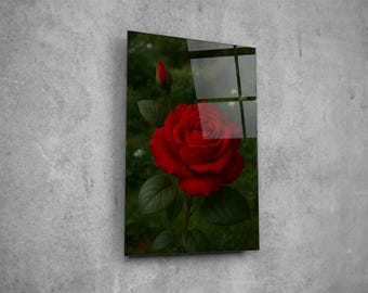 Red Rose Tempered Glass Wall Art: Modern Floral Decor