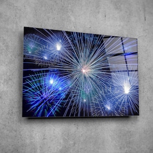 Decoración de pared de vidrio con efecto de fuegos artificiales - Arte de pared de vidrio para el hogar - Escultura de pared - Diseño de interiores - Regalo de cumpleaños - Arte de pared de vidrio templado