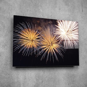 Decoración de pared de vidrio con fuegos artificiales - Arte de pared de vidrio para decoración del hogar - Escultura de pared - Diseño de interiores - Regalo de cumpleaños - Arte de pared de vidrio templado