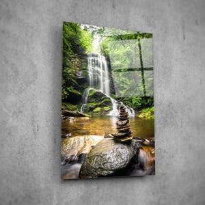 Decoración de pared de vidrio con piedras de equilibrio zen - Arte de pared de vidrio para decoración del hogar - Escultura de pared - Diseño de interiores - Regalo de cumpleaños - Arte de pared de vidrio templado