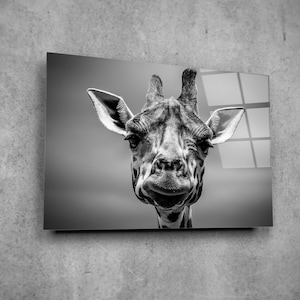 Decoración de pared de vidrio con retrato de jirafa - Arte de pared de vidrio para decoración del hogar - Escultura de pared - Diseño de interiores - Regalo de cumpleaños - Arte de pared de vidrio templado