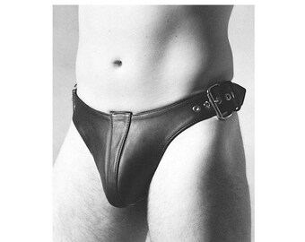 Pure Leather Jock Strap Gay Genuine Leather Thong with Adjustable Buckle Mens Underwear Lederhose Codpiece