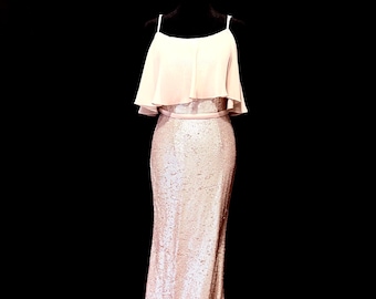 Kleinfeld Blush Pink Sequin Dress: Elegant Wedding Guest Gown, Size 4, Ellen
