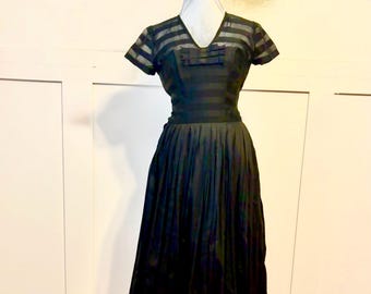 Vintage Black Formal Dress: 50s-60s Tea Length, Size 0, Raven