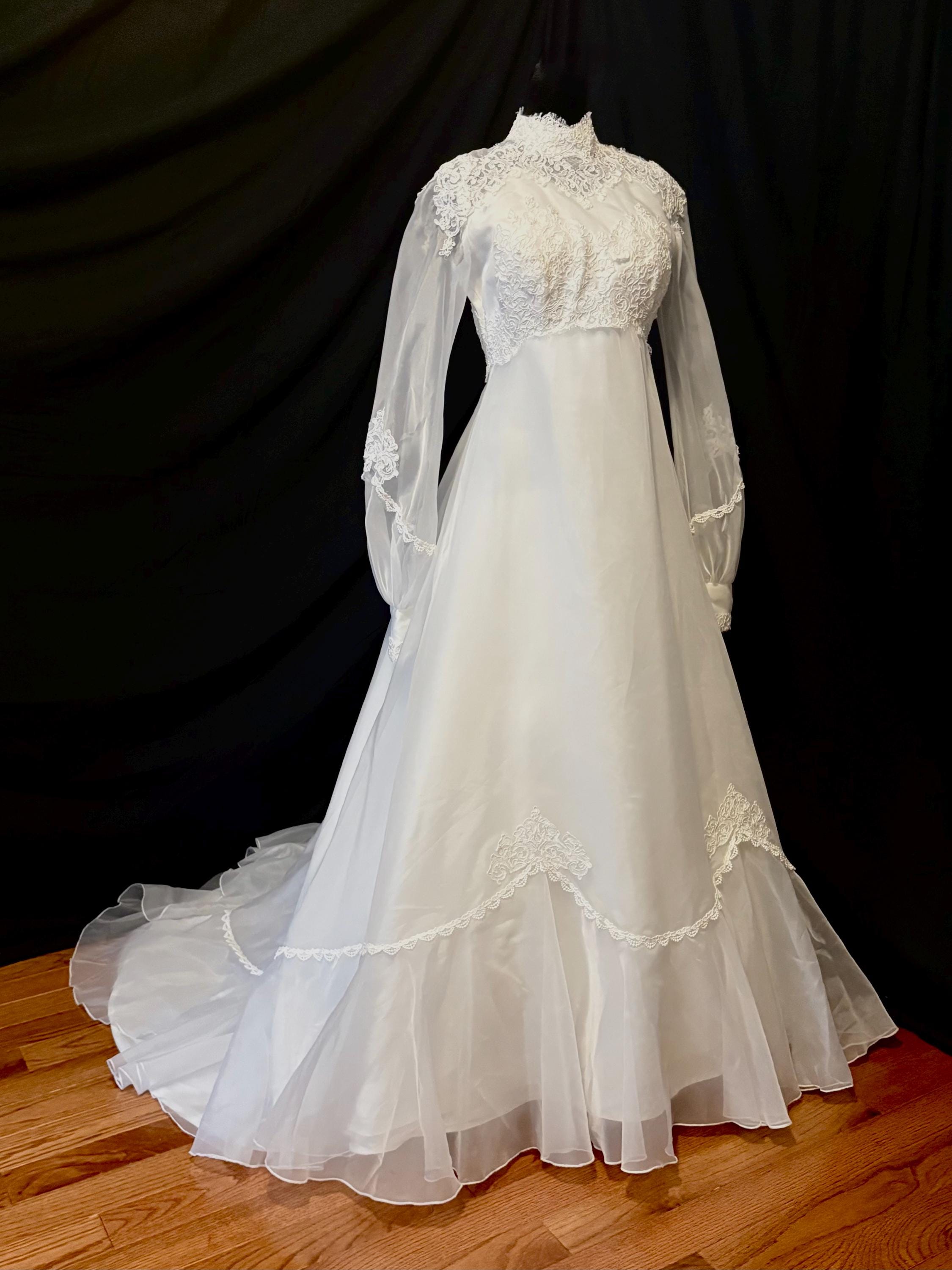 Vintage Wedding Dress, Empire Waist, Sweep Train, Size 8-10, Daphne - Etsy Vintage Wedding Dress, Empire Waist, Sweep Train, Size 8-10, Daphne - Etsy
