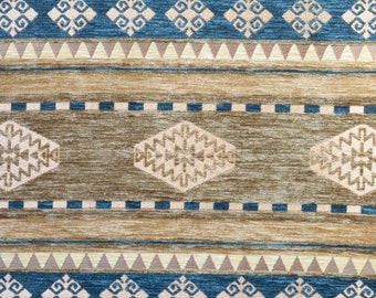 Tissu d'ameublement, Tissu Kilim, Tissu Chenille, Tissu de tapis bleu, Tissu ethnique, Tissu de couleur vison, Tissu d'ameublement bleu, Tissu géométrique