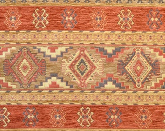 Tissu ethnique rouge, tissu kilim marron, tissu chenille, tissu de tapis rouge, tissu kilim, tissu de décoration intérieure, tissu d'ameublement, tissu géométrique