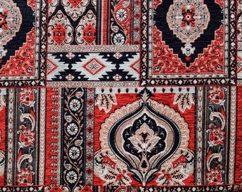 Tissu chenille rouge,Tissu de moquette,Tissu patchwork,Tissu ethnique,Tissu kilim,Tissu tissé,Tissu turc,Tissu Jacquard,Tissu d'ameublement