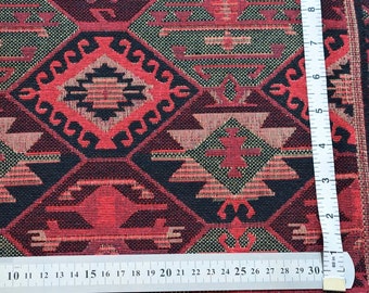 Tissu en coton rouge, tissu d'ameublement, tissu en coton noir, tissu géométrique, tissu tissé, tissu tribal, tissu turc, tissu de coton