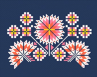 Motif floral de broderie machine au point de croix, motif de broderie machine, motif floral, broderie point de croix, fleur point de croix, point de croix