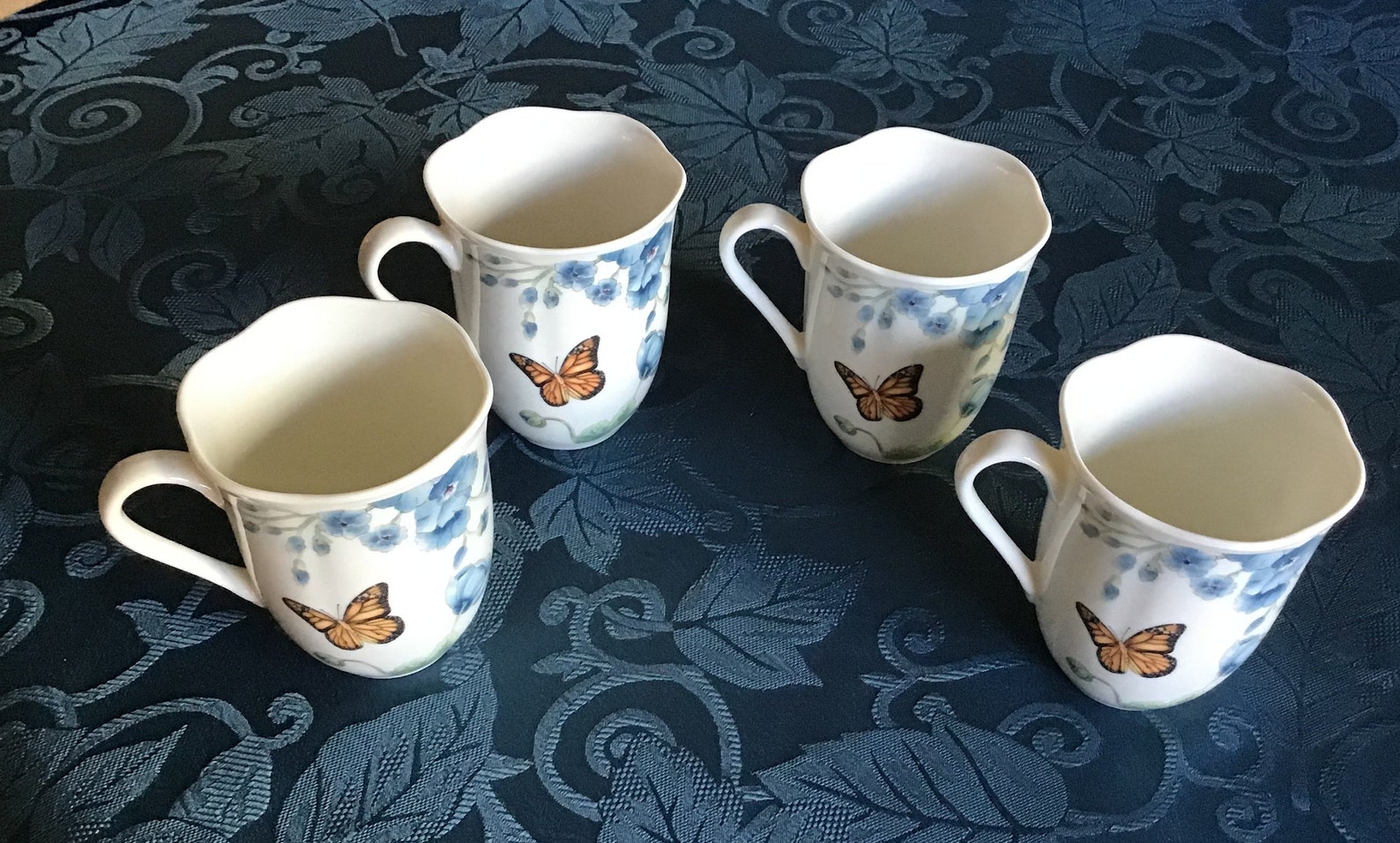 Lenox Set Of 4 Butterfly Meadow Blue Mugs / Teacups Etsy