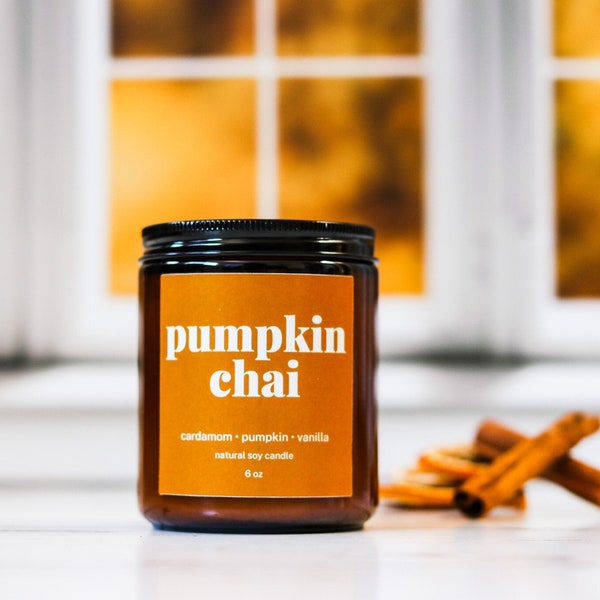 Pumpkin Chai Candle, 6 oz Soy Candle, Fall Candle, Autumn Candle, Chai Candle, Warm And Cozy Candle, Crackling Wooden Wick