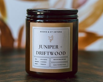 Juniper And Driftwood Candle, 6 oz Soy Candle, Spa Candle, Wooden Wicked Candle, Luxury Candle, Gifts For Her, Gift Ideas, Romantic Candle