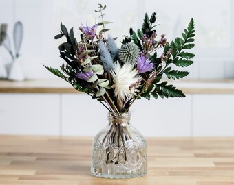 Bohemian Mini Dried Flower Arrangement,  Sage Green and Blue and Purple Florals, Centerpiece Table Arrangements, Gifts for Her