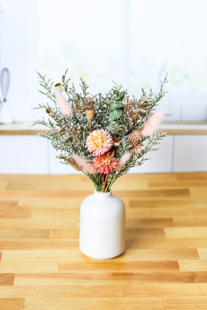 Blush Pink Dried Flower Arrangement, Flower Bouquet, Boho Pink Flower Decor, Anniversary Flower Bouquet, Dried Eucalyptus, Gifts for Her image 5