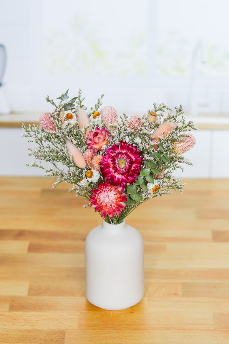 Blush Pink Dried Flower Arrangement, Flower Bouquet, Boho Pink Flower Decor, Anniversary Flower Bouquet, Dried Eucalyptus, Gifts for Her image 4