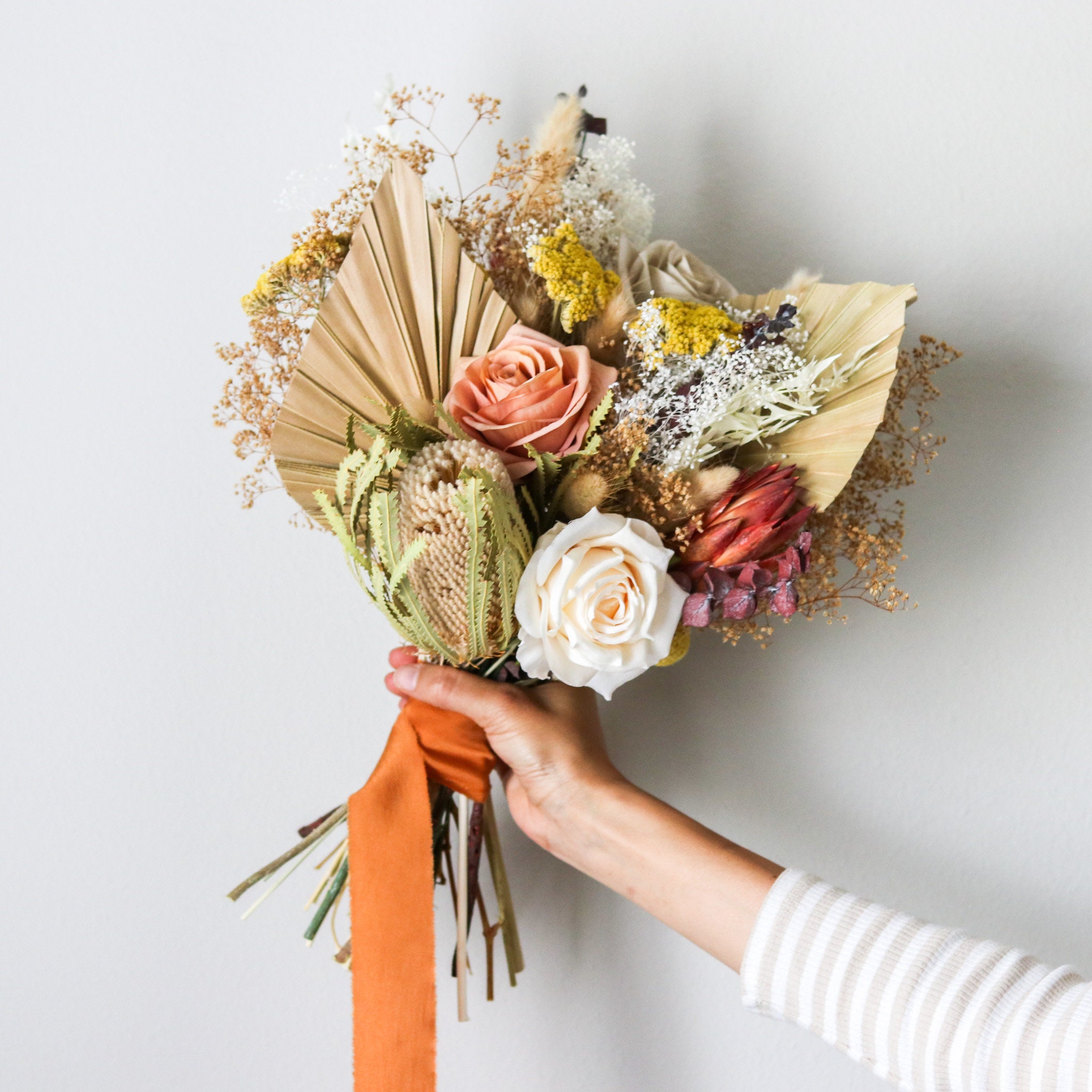 Bouquet de Fleurs Séchées en Terre Cuite Neutre Rouille, Mariage d'automne, Arrangement Mariage, Boh