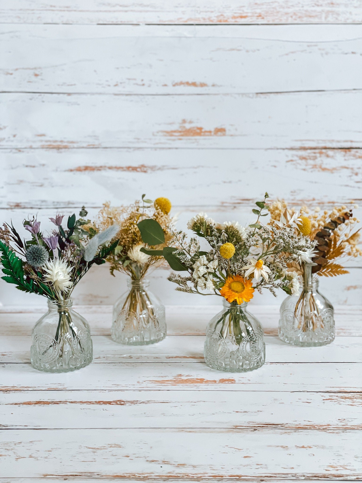 Dried Flower Bouquet Gift With Unique Wood Vase, Tablescape