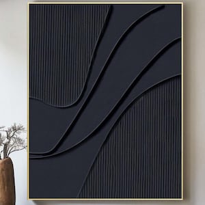 Black Abstract Large wall 3D texture Art Handmade Oil painting, Original Modern living room Minimalist Art On Canvas Home Decor Handmade