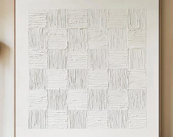 White 3D Textured Plaster Wall Art: Modern Abstract Wabi-Sabi Painting for Living Room Decor