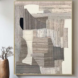 Large Beige Abstract Painting: Minimalist Wabi-Sabi Canvas Art