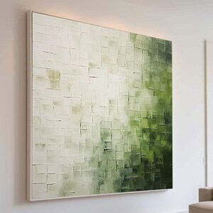 Minimalist Green Geometric Oil Painting: Abstract Textured Canvas Art