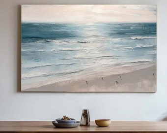 Großes minimalistisches Ozean abstraktes Ölgemälde Übergroße Küste auf Leinwand Wandkunst Moderne Strand Großes Kunstwerk Handgemachte Kunst Wohnzimmer Dekor